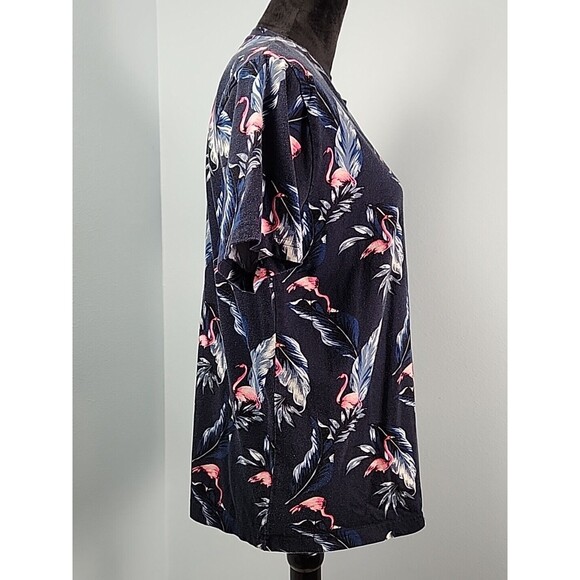 Denim & Flower Ricky Singh Mens Medium Hawaiian Print Flamingo SS T-Shirt Blue - Picture 3 of 8